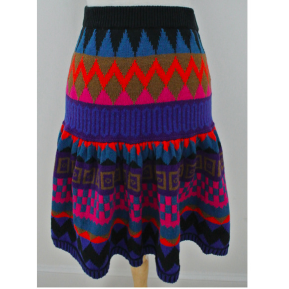 Perry Ellis Dresses & Skirts - vtg 80s PERRY ELLIS Tiered sweater skirt geometric